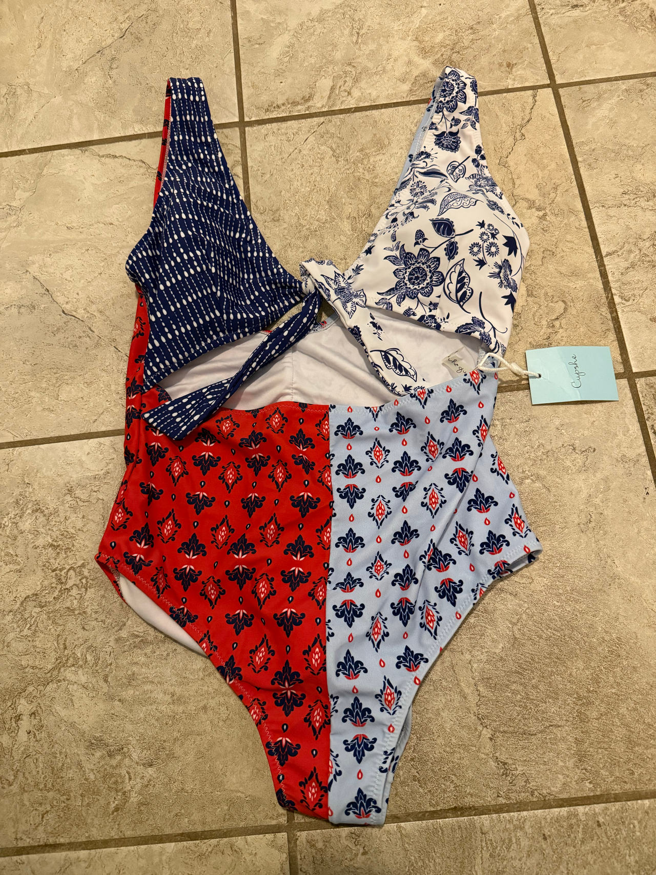 Cupshe Mixed Print Tie Front One Piece Swimsuit