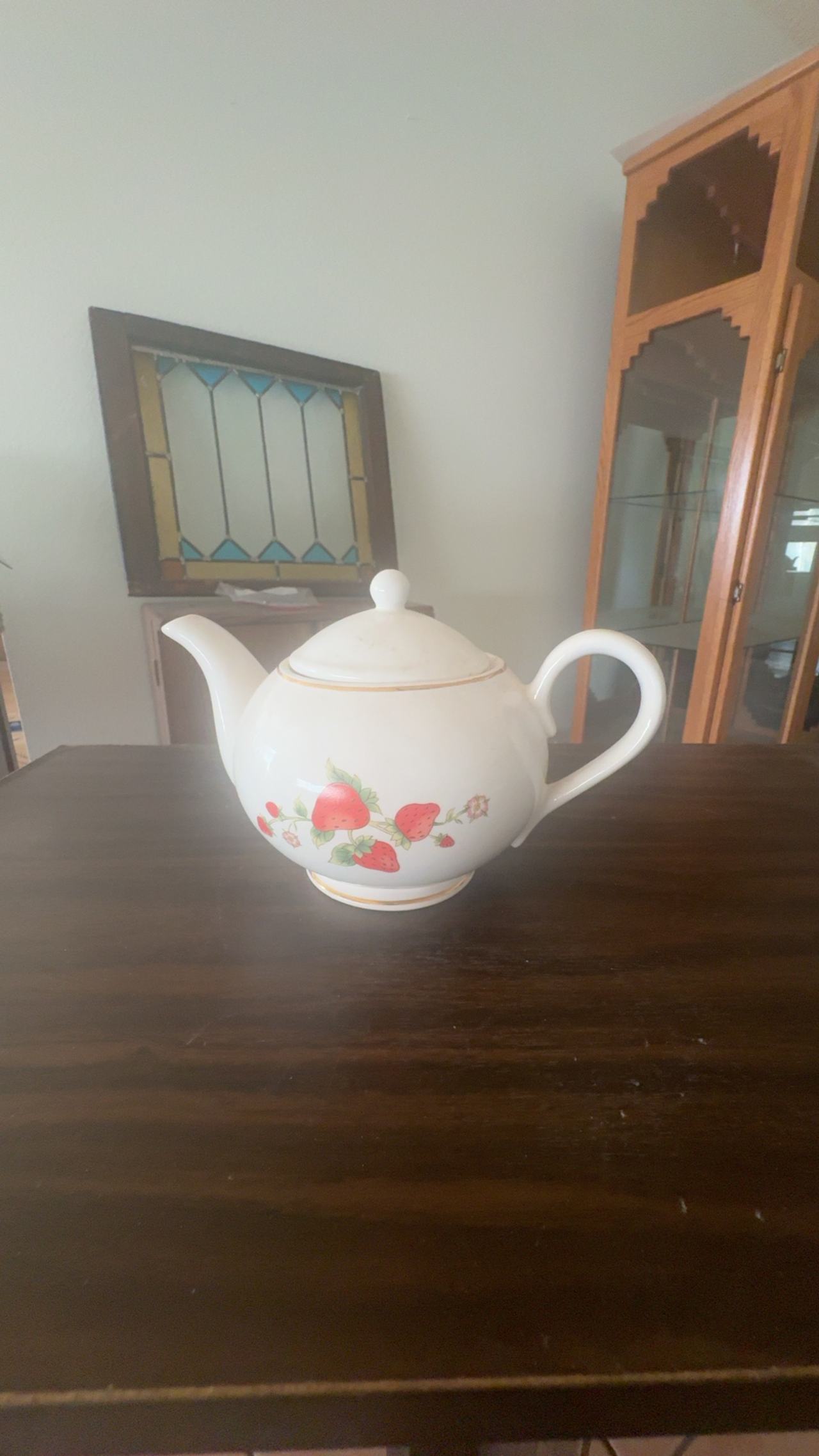 Teleflora Strawberry Time Teapot with Gold Rim