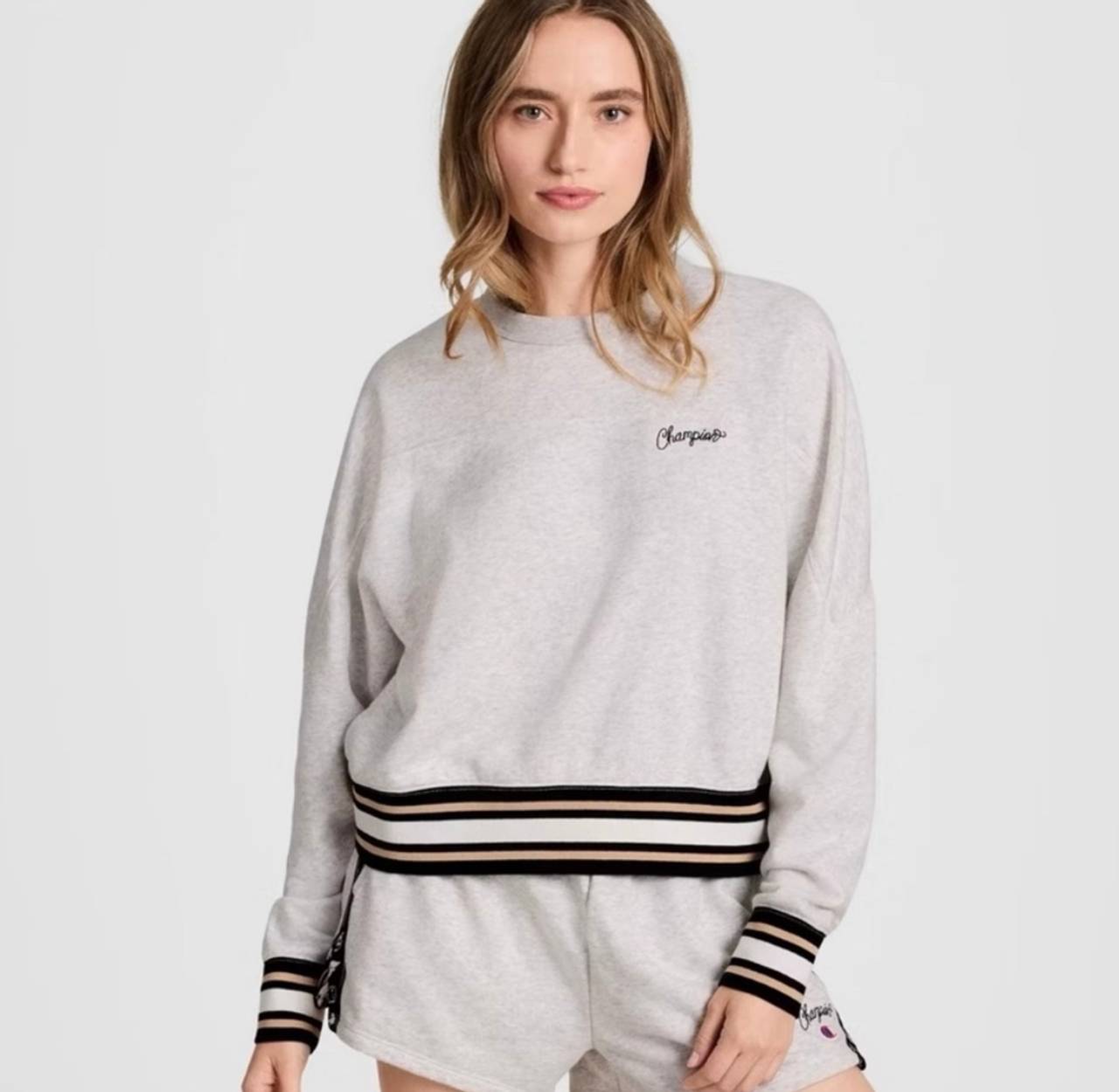 Champion Women's Striped Rib Crewneck Sweatshirt new with tags small