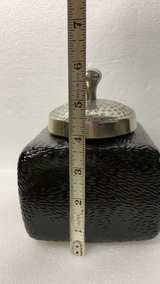 Vintage Textured Black Glass Decorative Jar with Metal Lid - Image 8