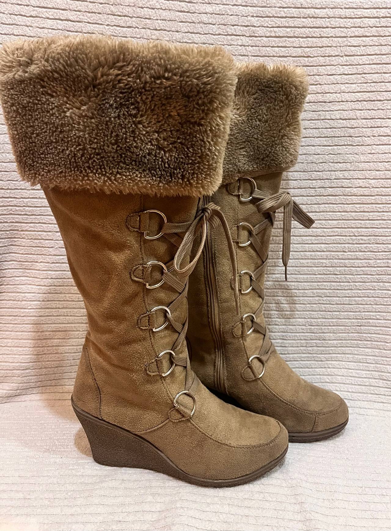 White Mountain Tall Faux Fur Wedge Boots