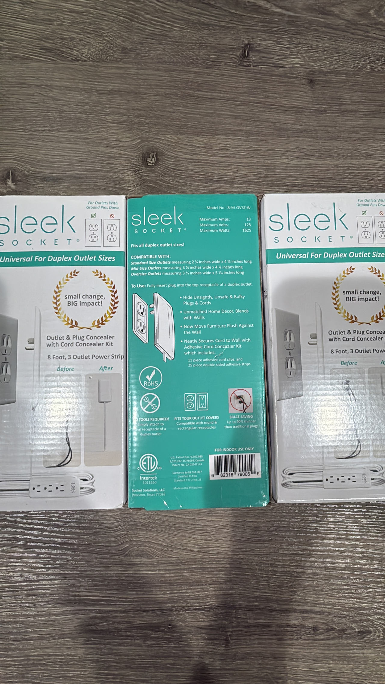 Sleek Socket Ultra-Thin Outlet Concealer with Cord Concealer Kit, 8 Foot, 3 Outlet Power Strip
