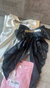 2 Oversized Satin Bows Hair Clip with Long Tails, 1 black, 1 white NEW - Image 2