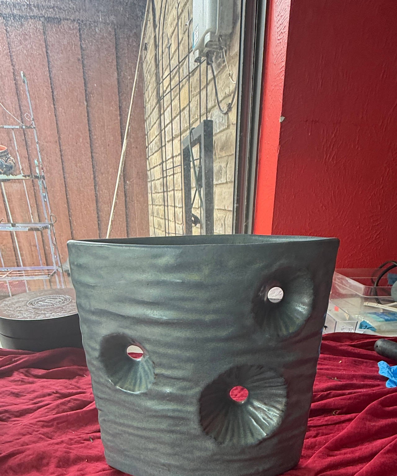 Textured Ceramic Swiss Cheese Planter Pot