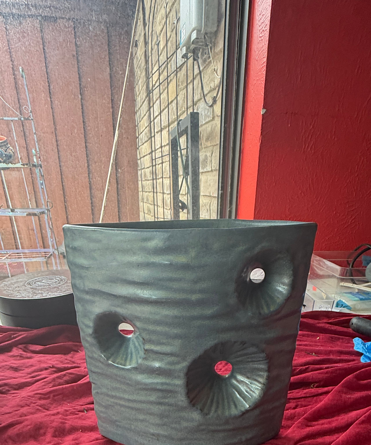 Textured Ceramic Swiss Cheese Planter Pot