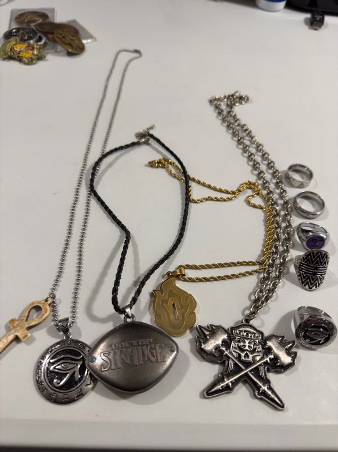 Mixed Jewelry Lot – Necklaces, Rings, Pendants (Doctor Strange, Egyptian, Gothic)