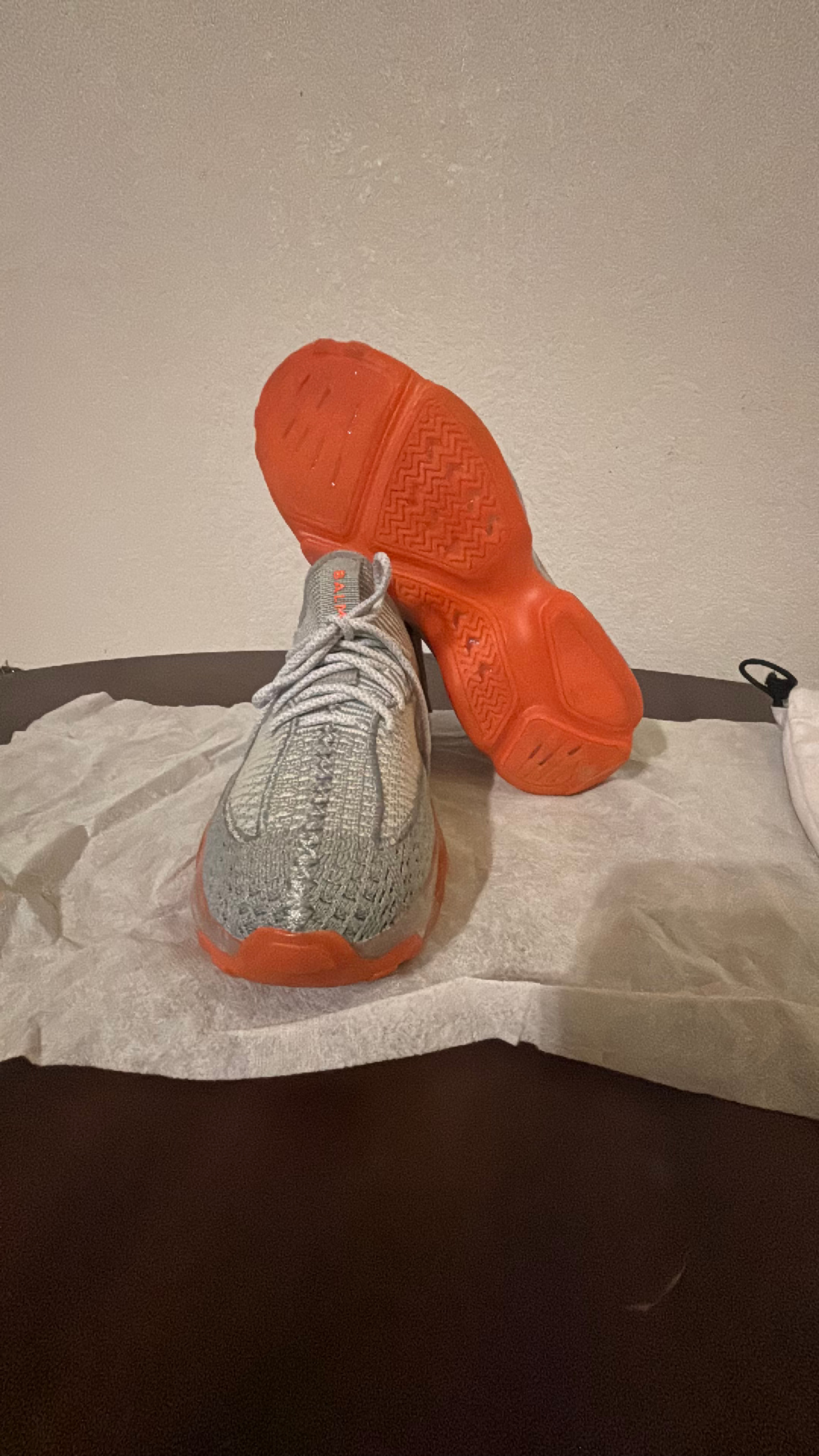 Balmain B-Bold Low-Top Knit Sneakers Grey Orange - Image 7