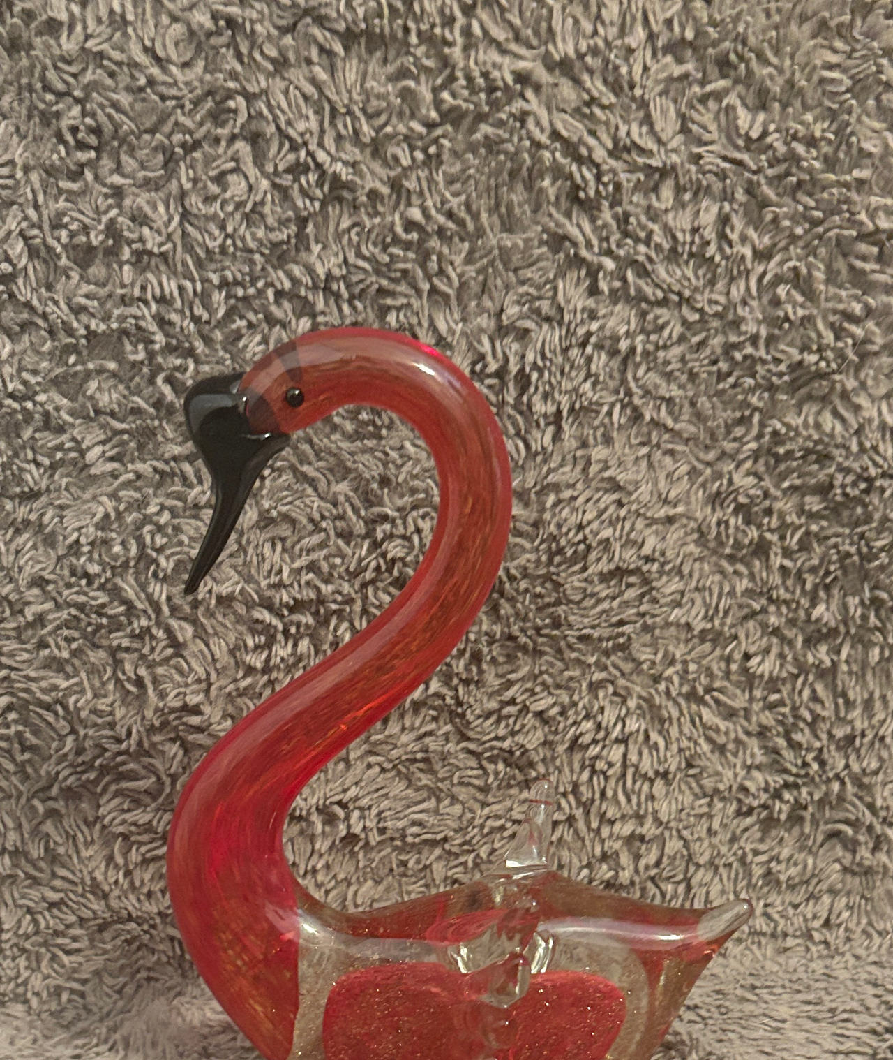 Murano Style Art Glass Flamingo Red Clear Aventurine Gold Fleck Hand Blown Bird