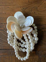 Multi-Strand Faux Pearl and Shell Flower Stretch Bracelet - Image 1