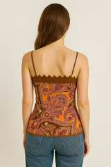 Paisley Print Lace Trim Cami Top - Image 2