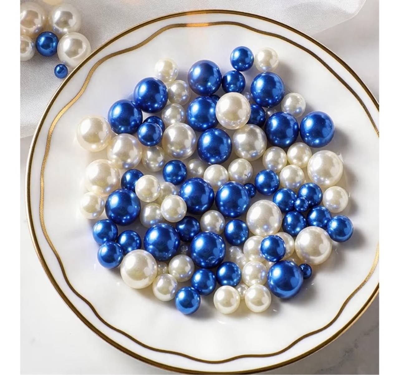 200 Pcs Vase Filler Beads White and Blue Pearl Beads for Vase No Hole Pearls