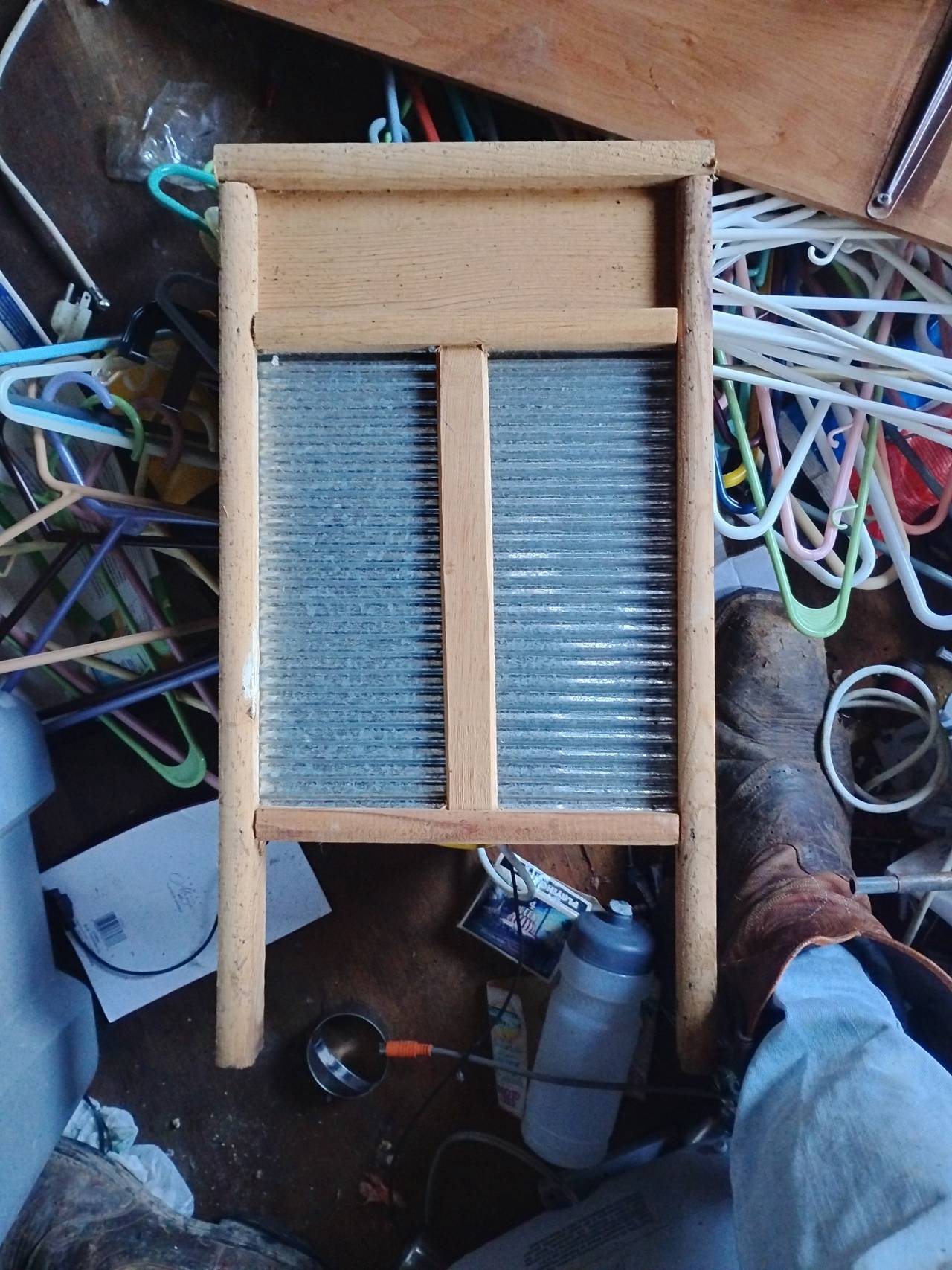Vintage Wooden Washboard with Galvanized Metal Surface