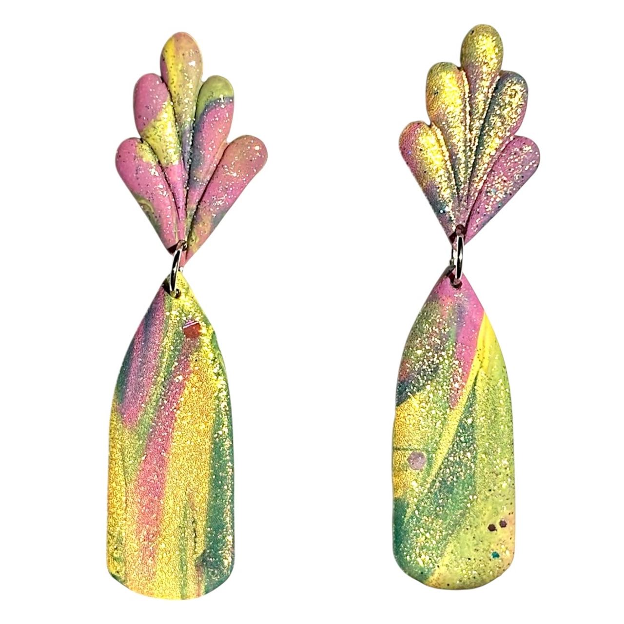 Handmade Marbled Polymer Clay Dangle Earrings