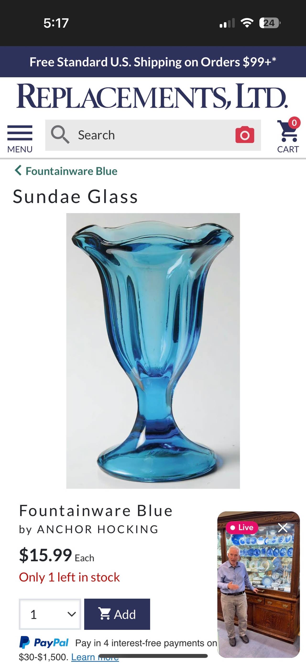 Fountainware Blue Sundae Glass