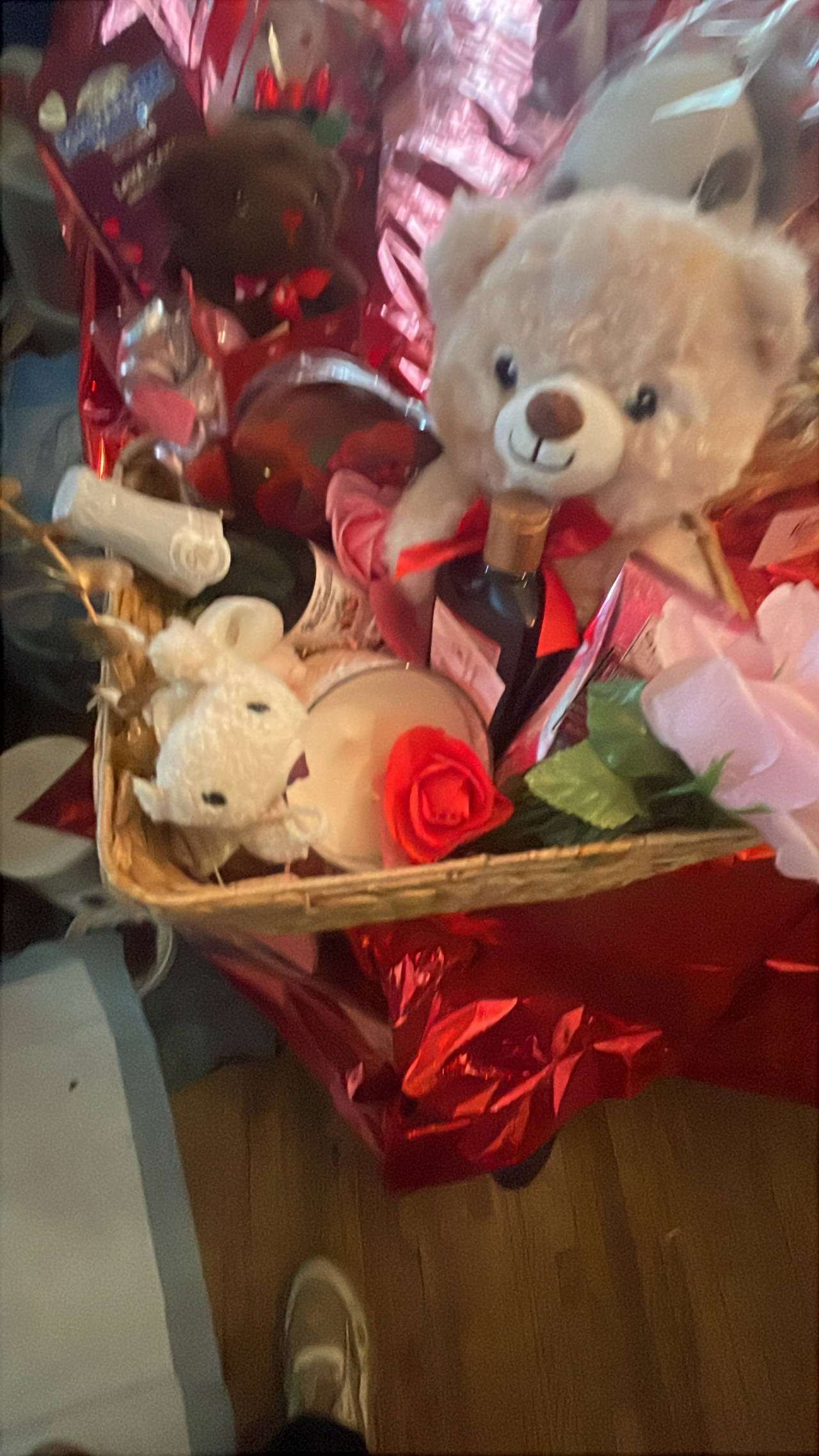 Valentine's Day Gift Basket with Teddy Bears and Treats