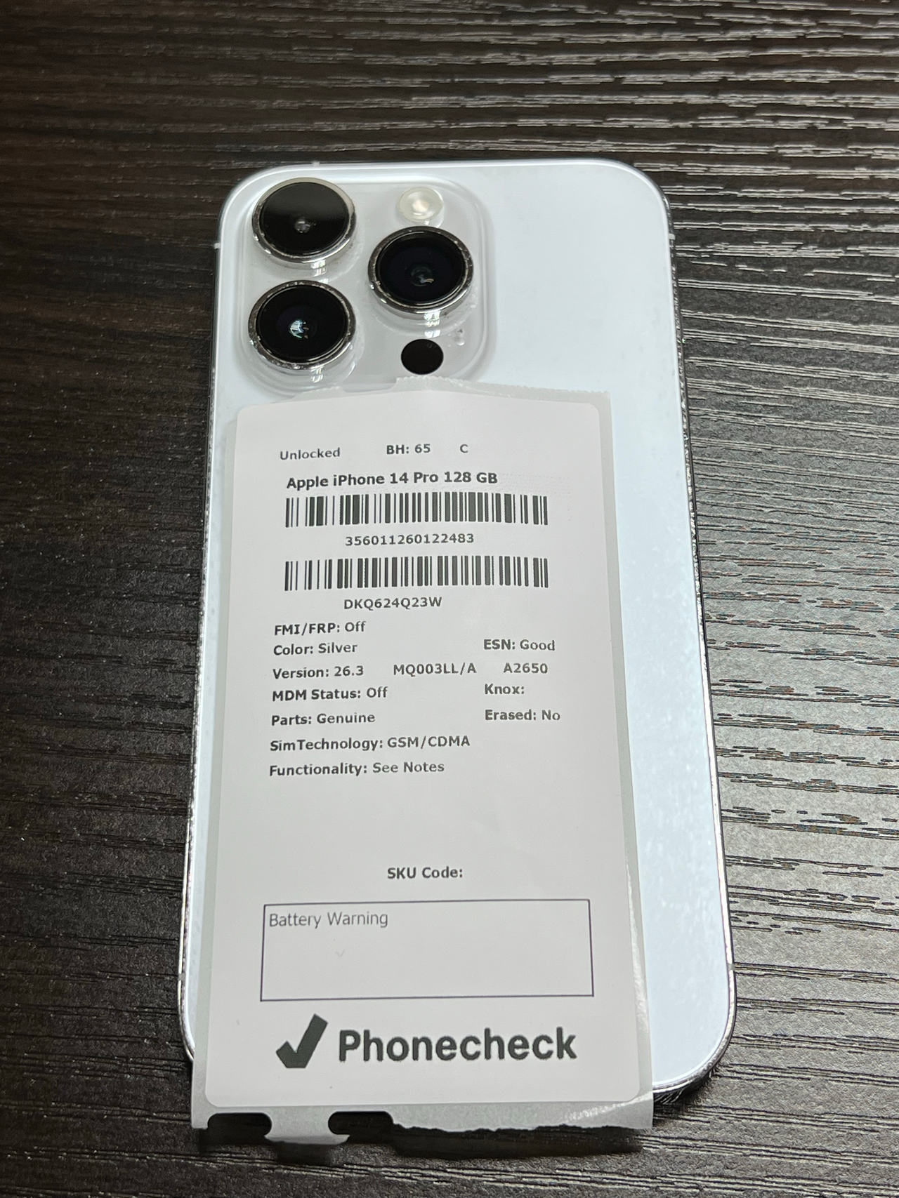Apple iPhone 14 Pro 128GB Silver unlocked BH 65 C