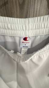 New Women’s Champion White Track Pants w/Green Stripes Pink lettering Size Large - Image 2