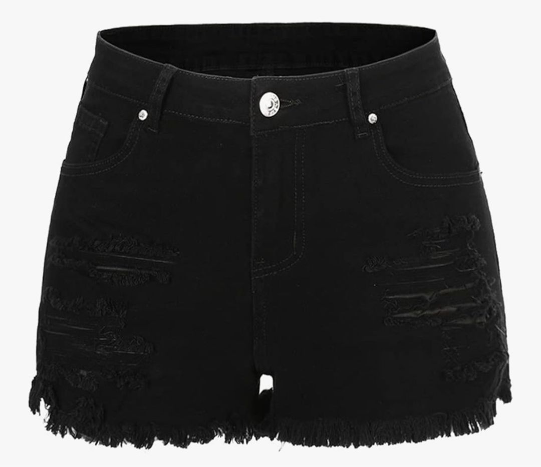 THUNDER STAR Women Mid Rise Ripped Stretchy Jeans Shorts Frayed Raw Hem Casual