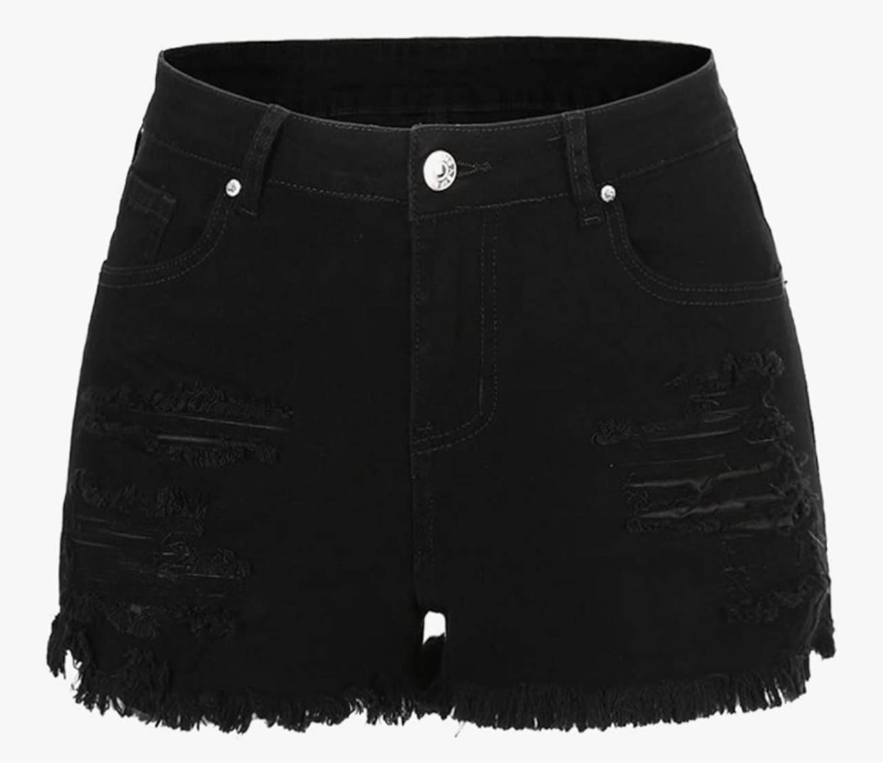 THUNDER STAR Women Mid Rise Ripped Stretchy Jeans Shorts Frayed Raw Hem Casual