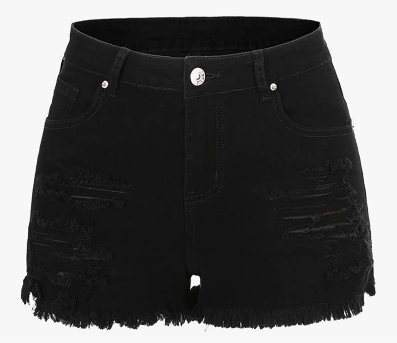 THUNDER STAR Women Mid Rise Ripped Stretchy Jeans Shorts Frayed Raw Hem Casual