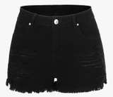 THUNDER STAR Women Mid Rise Ripped Stretchy Jeans Shorts Frayed Raw Hem Casual - Image 1