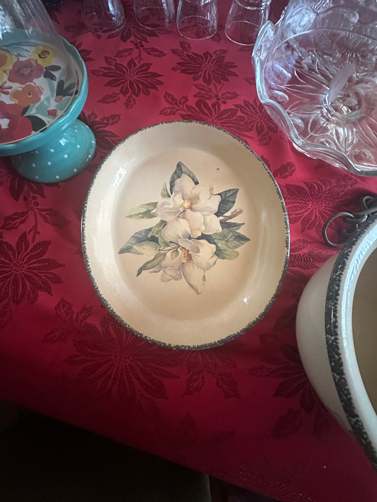 Vintage Floral Ceramic Serving Platter
