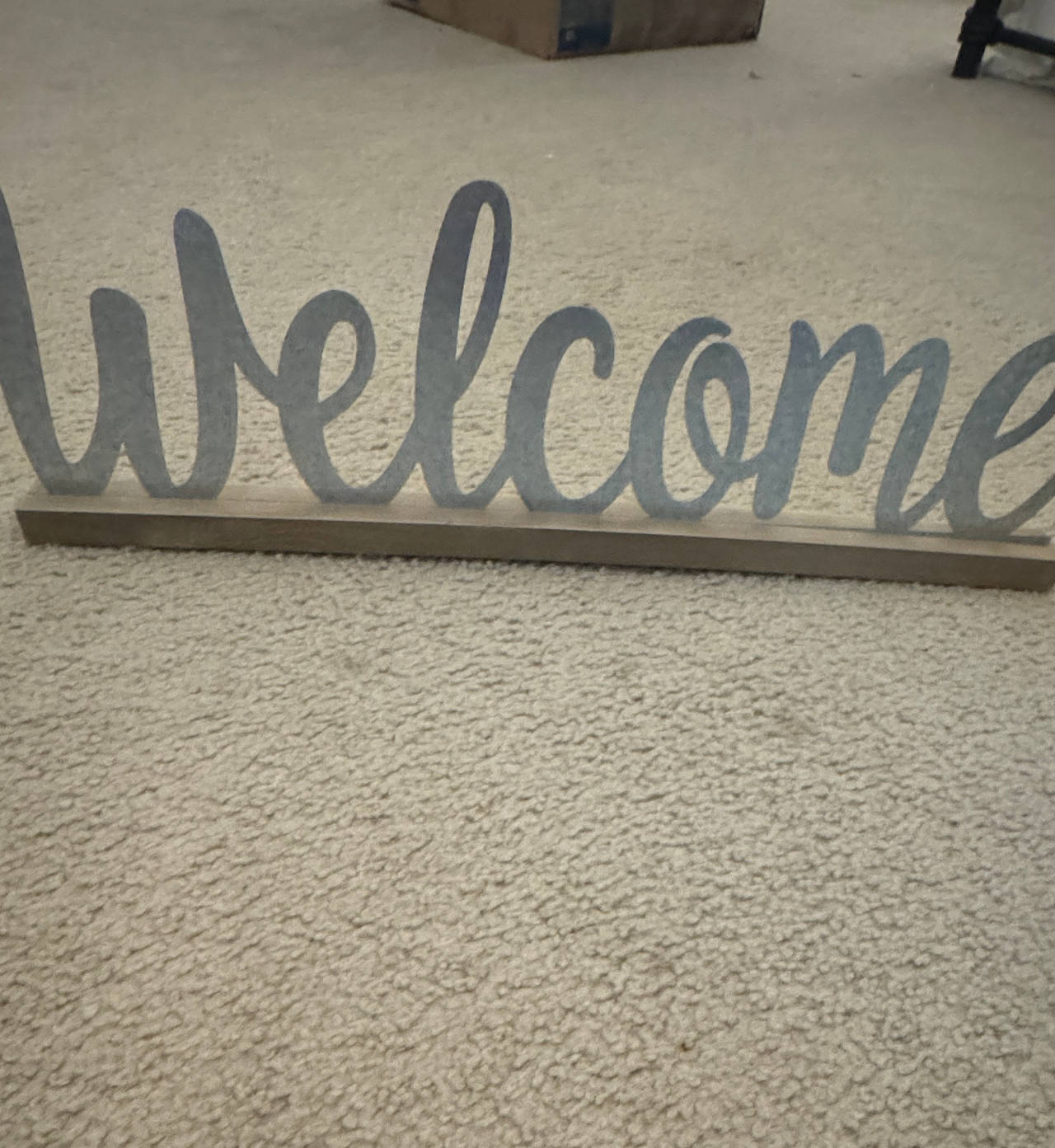 Galvanized Metal Welcome Sign on Wood Base