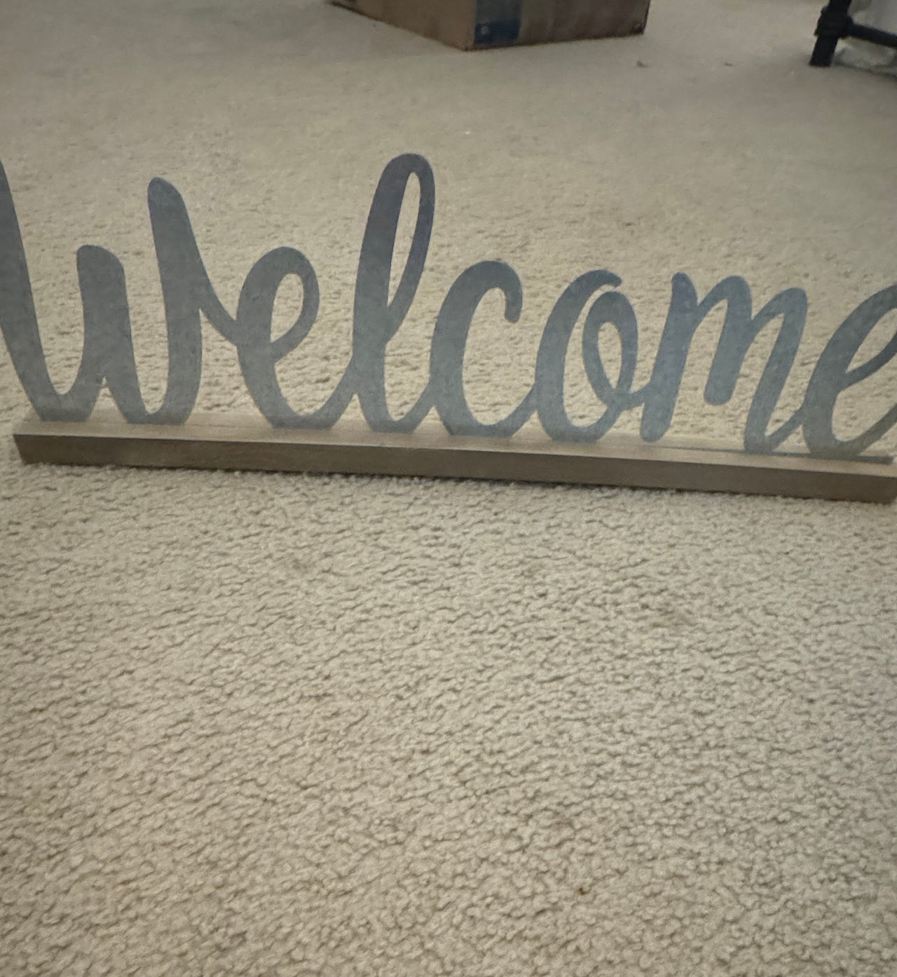 Galvanized Metal Welcome Sign on Wood Base