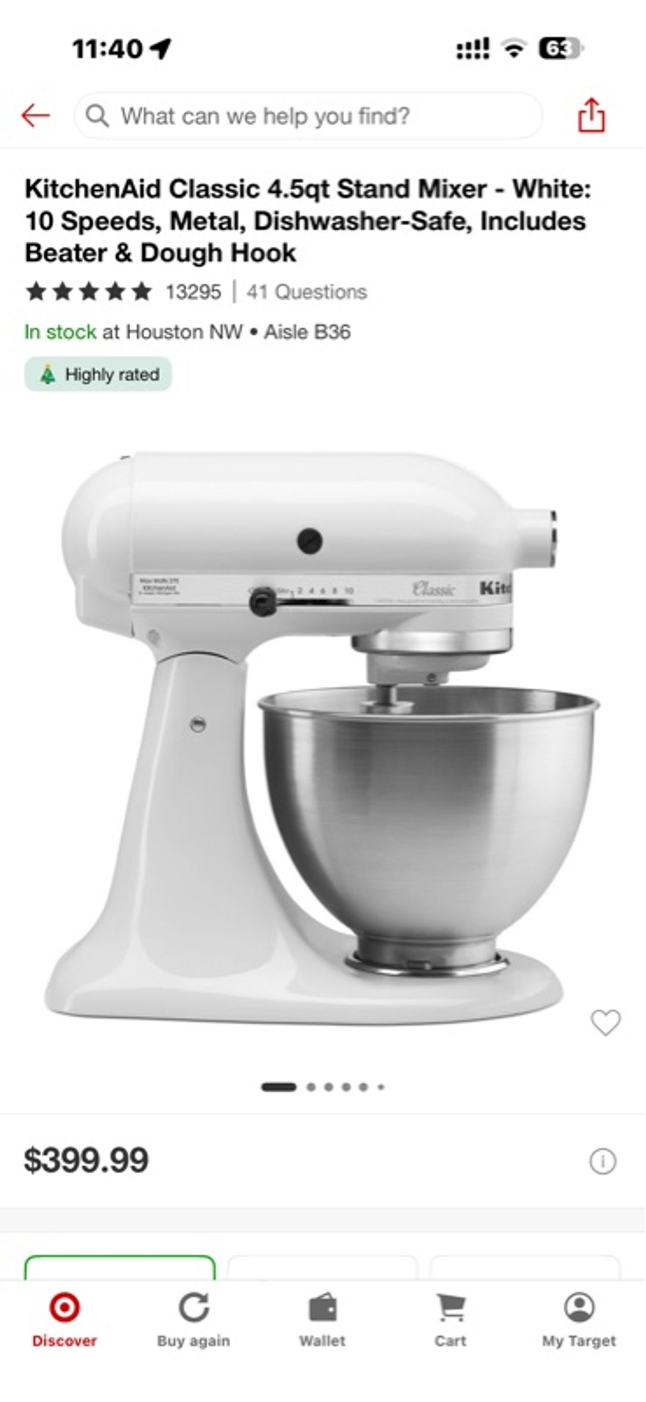 KitchenAid Classic 4.5 Quart Tilt-Head Stand Mixer White