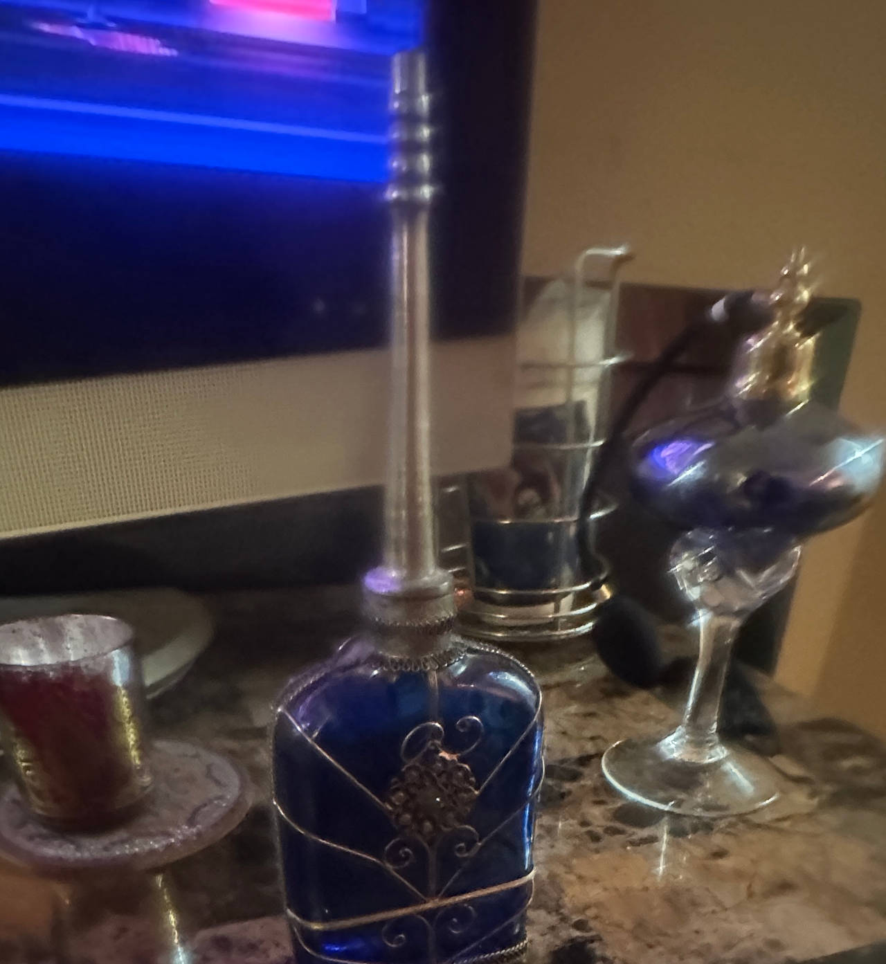 Vintage Cobalt Blue Glass Moroccan Rose Water Sprinkler