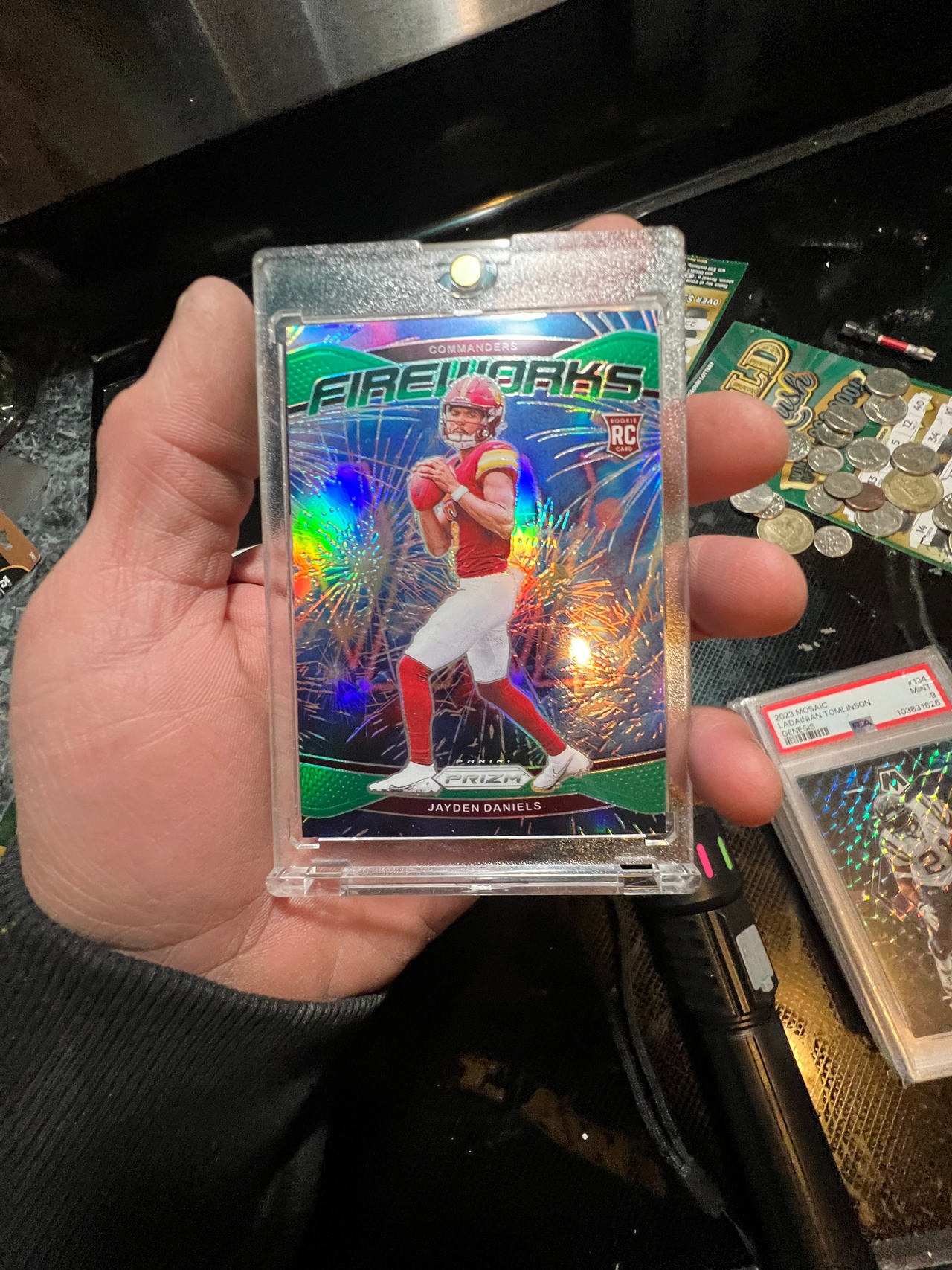 2024 Panini Prizm Jayden Daniels Fireworks Green Pulsar Prizm #FW-1