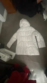 White Puffer Jacket with Faux Fur Hood - Image 2