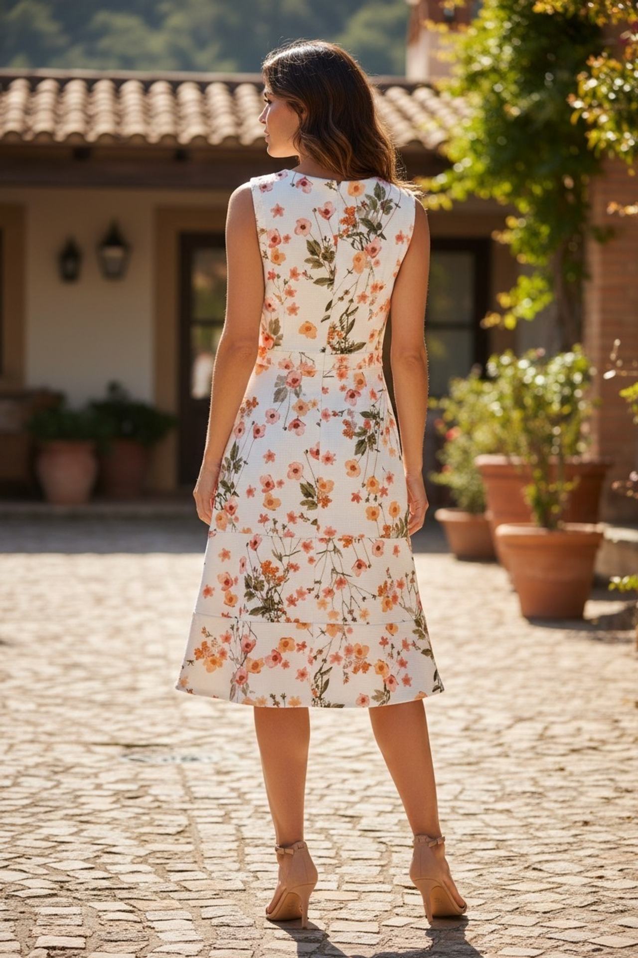Karl Lagerfeld Paris Floral V-Neck Tiered Fit and Flare Dress