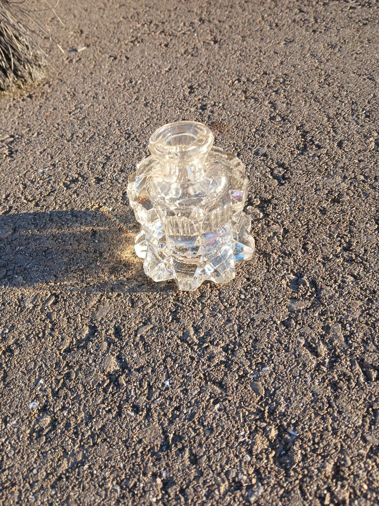 Vintage Geometric Pressed Glass Perfume Bottle or Inkwell