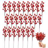 30 Pack Artificial Red Berries, 8.1 Inch Fake Red Berries,Red Berry Stem Picks - Image 1