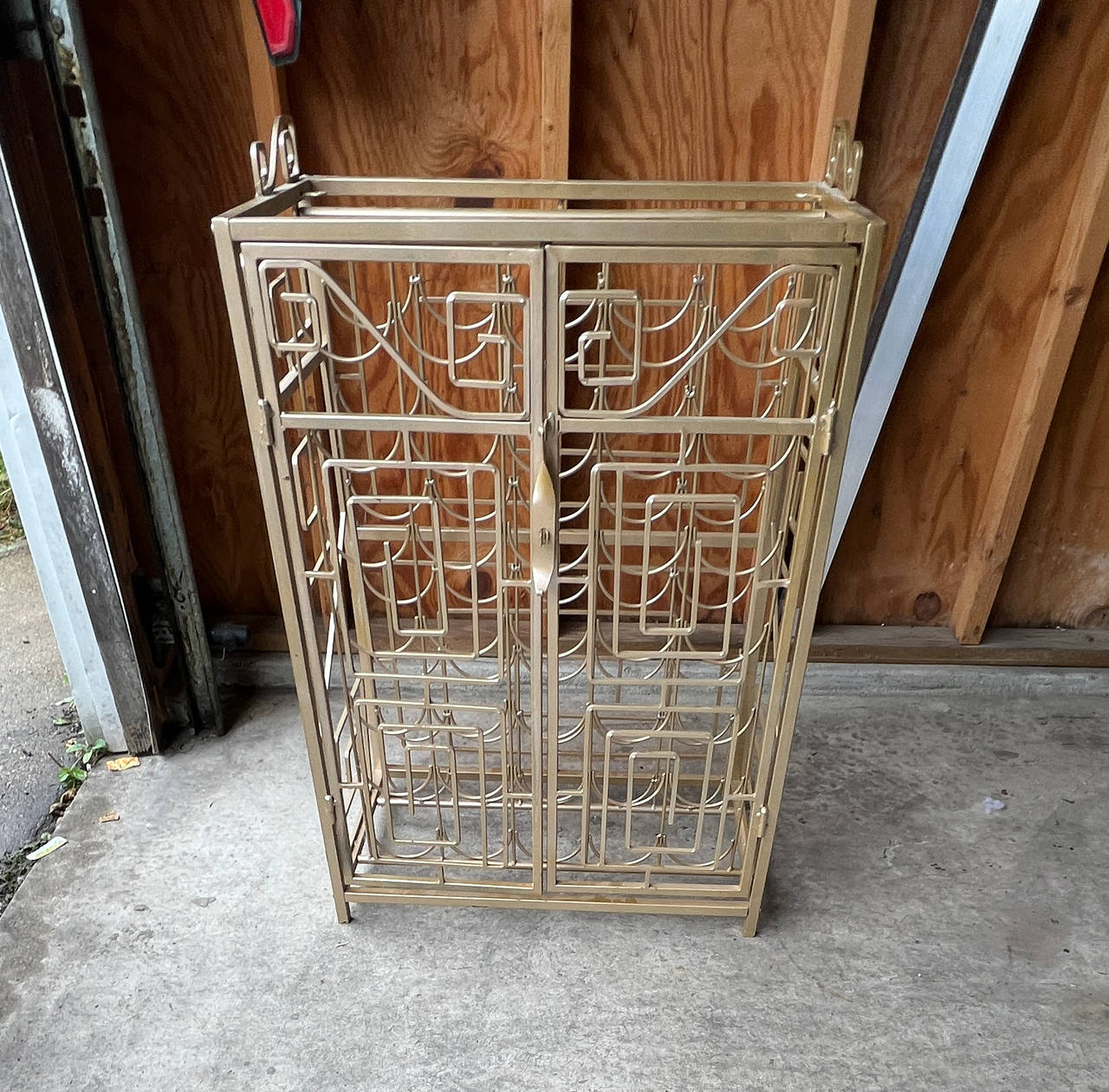 Gold Art Deco Metal Wine Rack Cabinet