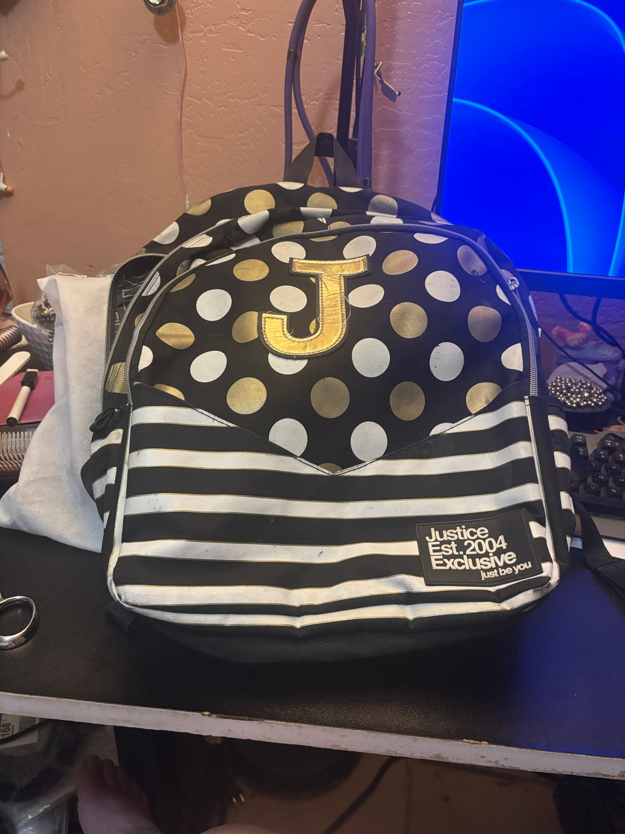 Justice Polka Dot and Stripe Backpack
