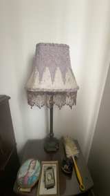 Handmade Victorian Purple Satin Lace Lampshade with Lavender Fringe - Image 1