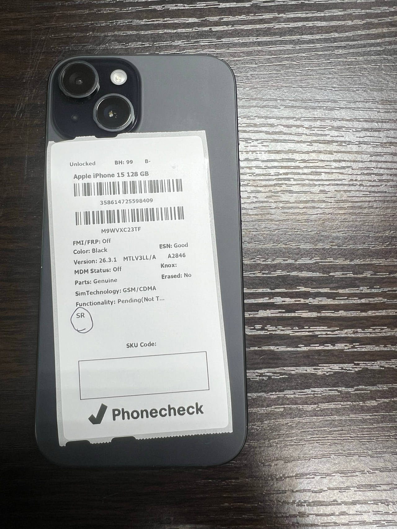 Apple iPhone 15 128GB Black Unlocked - 99% Battery Health