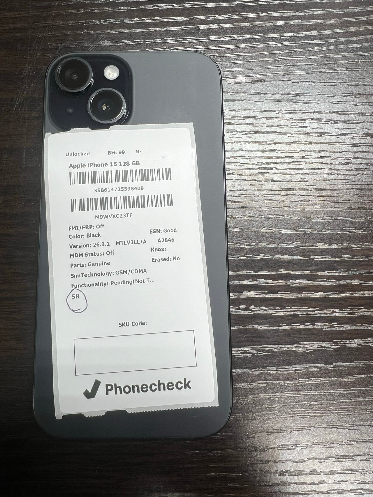 Apple iPhone 15 128GB Black Unlocked - 99% Battery Health