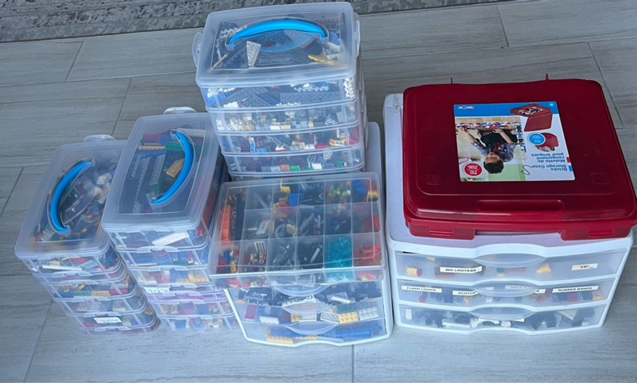 LEGO Bricks Assorted Colors Types Styles With Plastic Storage