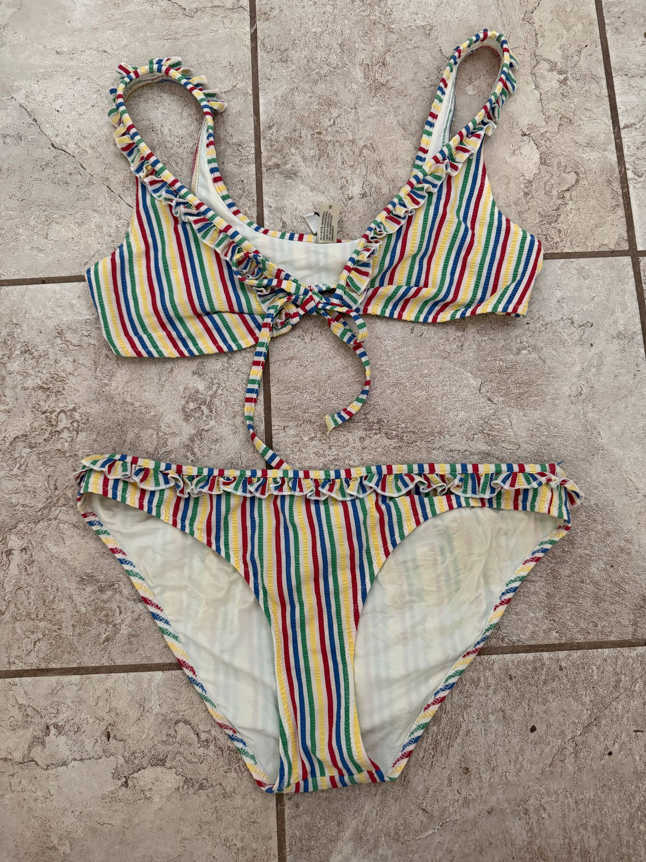 Solid & Striped Multicolor Striped Bikini Set
Top - XS. bottoms- M