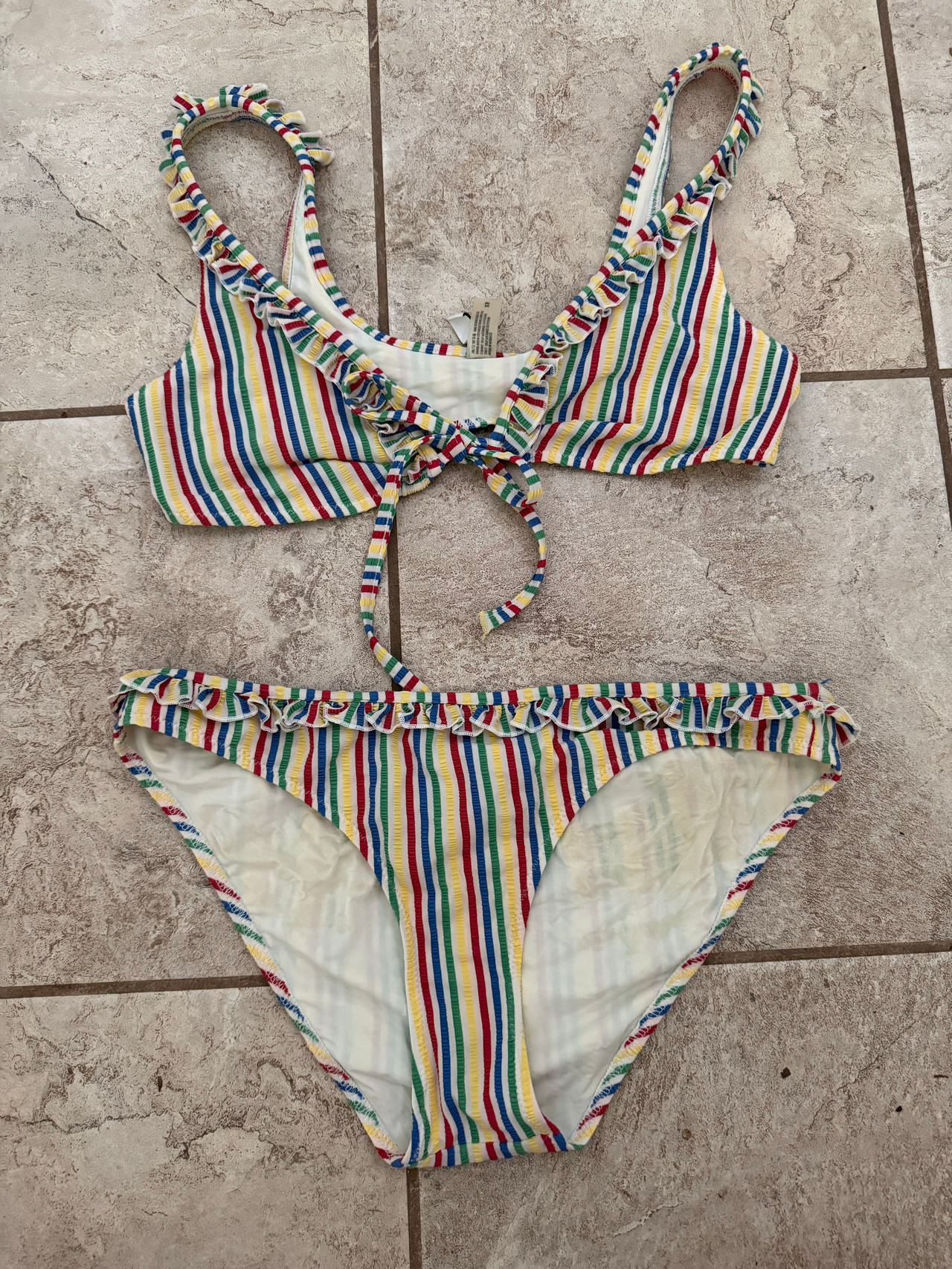 Solid & Striped Multicolor Striped Bikini Set
Top - XS. bottoms- M