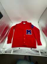 Red Vintage Varsity Letter Cardigan Sweater - Image 1