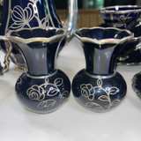 Vintage Blue Porcelain and Silver Tea Set (Germany, 8-Person) - Image 7