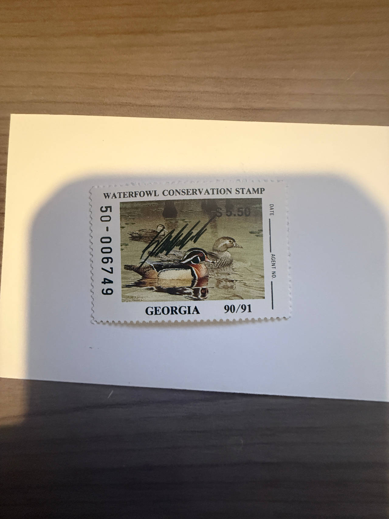 1990-1991 Georgia Duck Stamp artist signed CV$25 mint never hinged