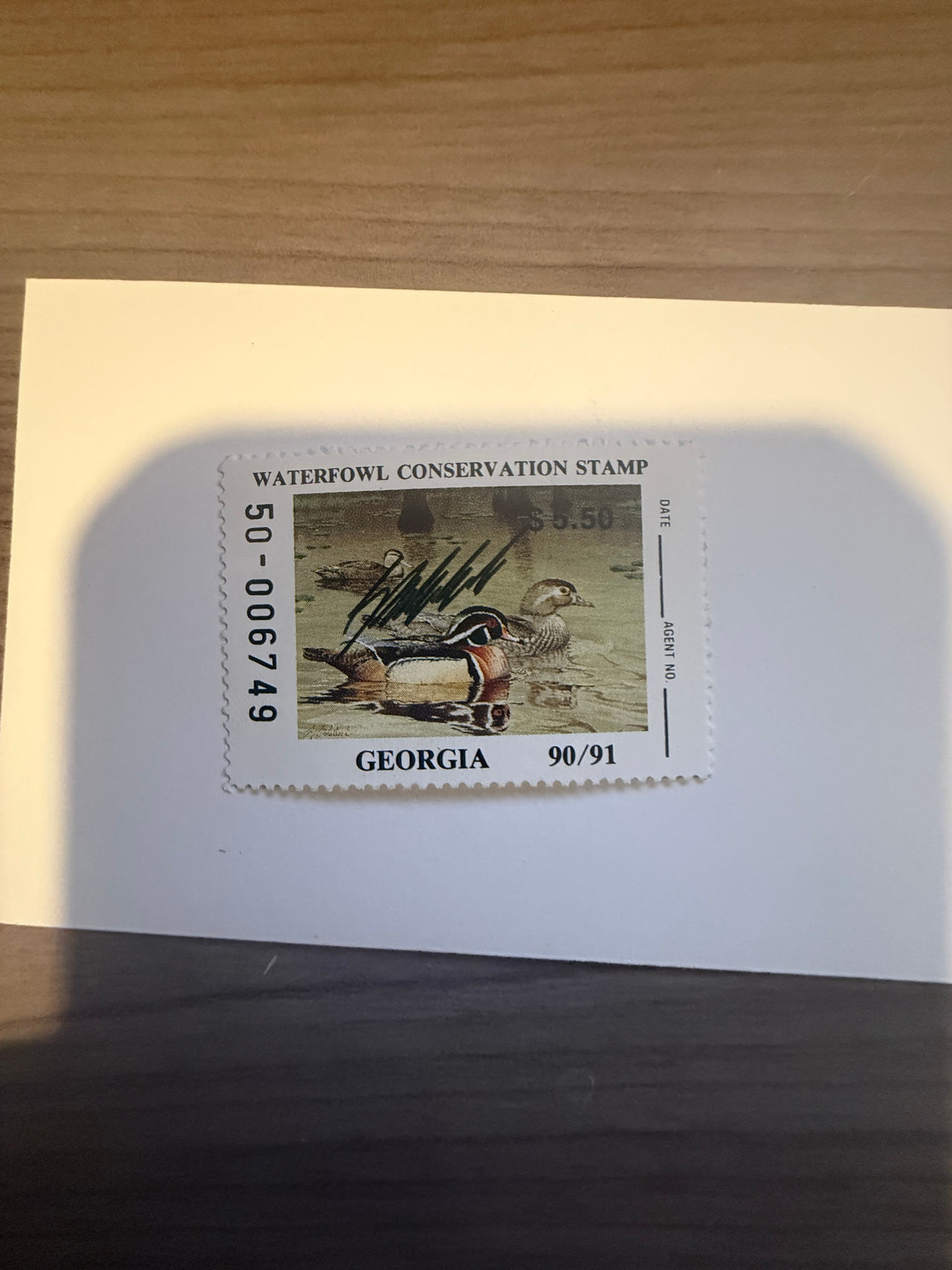 1990-1991 Georgia Duck Stamp artist signed CV$25 mint never hinged