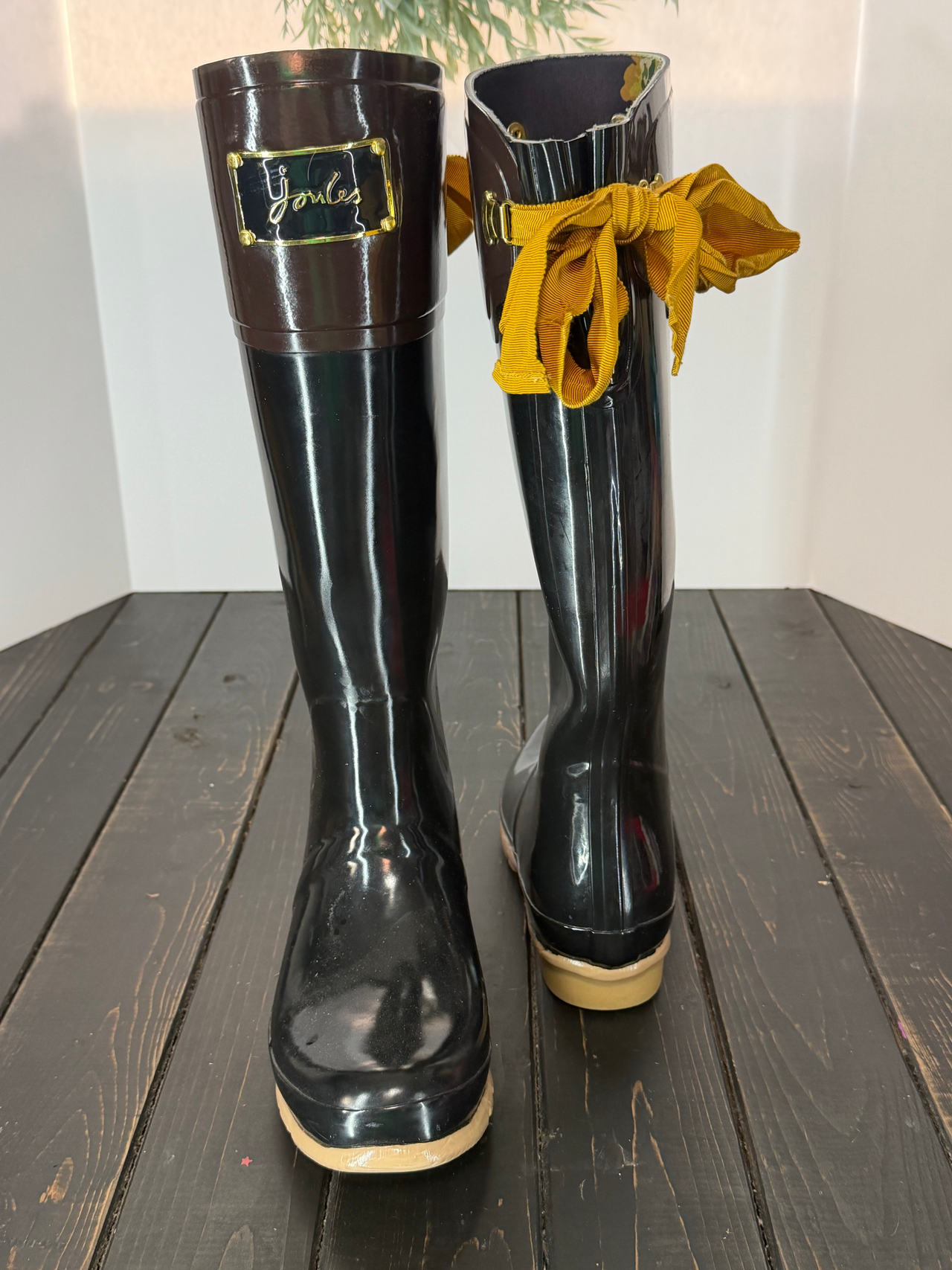 Joules Evedon Tall Rain Boots with Back Bow