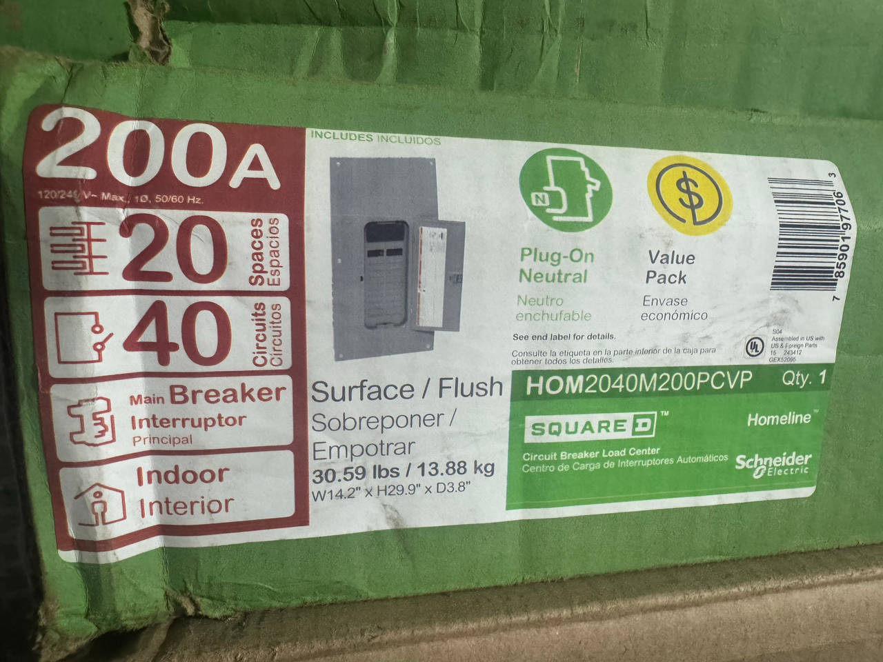 Square D Homeline 200 Amp 20-Space 40-Circuit Indoor Main Breaker Load Center