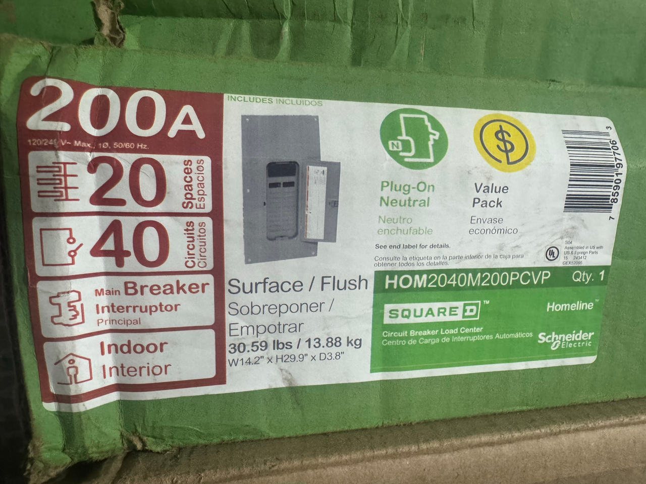 Square D Homeline 200 Amp 20-Space 40-Circuit Indoor Main Breaker Load Center
